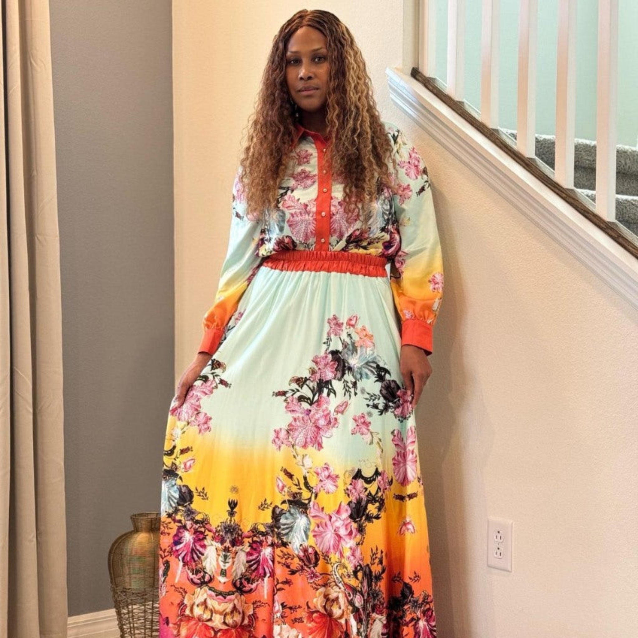 MULTI COLOR LONGSLEEVE MAXI SKIRT SET (2 Piece set) Myrmar Wardrobe MULTI COLOR LONGSLEEVE MAXI SKIRT SET (2 Piece set) Myrmar Wardrobe